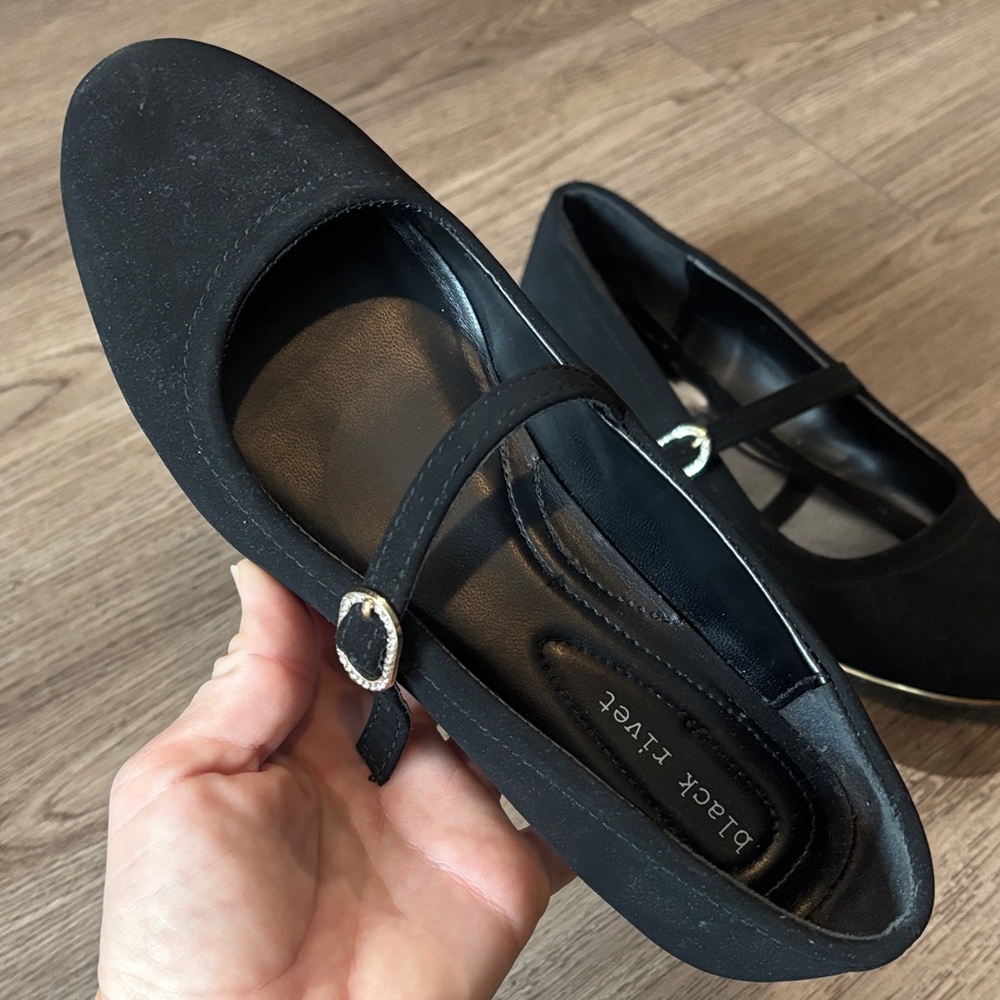 Black Rivet Aoife Girls Mary Jane Black Velvet Flat Strap Dress Shoes